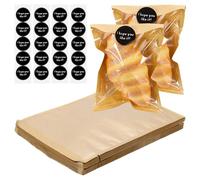 sourcing map 100 Pcs Clear Paper Cookie Bags with 120 Pcs Stickers, 5.1 x 7.5 Inch Bakery Bags with Clear Window Packing for Cookies, Candy Goodie Favors Gift Giving, Yellow