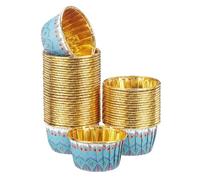 sourcing map 100 Pcs Cupcake Baking Liners 3.5 oz Foil Cupcake Liners Gold Little Baking Cups Bohemian Style for Birthday Party Wedding Festival, Blue/Purple
