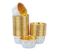 sourcing map 100 Pcs Cupcake Baking Liners 3.5 oz Foil Cupcake Liners Gold Little Baking Cups Bohemian Style for Birthday Party, Blue/White