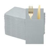 sourcing map 100 Pcs Disposable Linen Feel Napkins with Built-in Flatware Pockets, Paper Dinner Napkins for Knife and Forks, Hand Towels for Wedding Party Light Grey