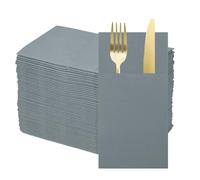 sourcing map 100 Pcs Disposable Linen Feel Napkins with Built-in Flatware Pockets, Paper Dinner Napkins for Knife and Forks, Hand Towels for Wedding Party Dark Grey