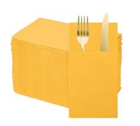 sourcing map 100 Pcs Disposable Linen Feel Napkins with Built-in Flatware Pockets, Paper Dinner Napkins for Knife and Forks, Hand Towels for Wedding Party Yellow