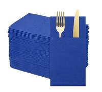 sourcing map 100 Pcs Disposable Linen Feel Napkins with Built-in Flatware Pockets, Paper Dinner Napkins for Knife and Forks, Hand Towels for Wedding Party Dark Blue