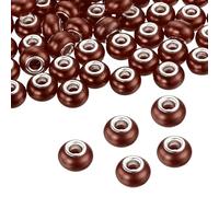 sourcing map 100 Pcs European Large Hole Beads 14mm Bulk Large Hole Spacer Beads Craft Spacer Charm for Pens DIY Necklace Bracelet Jewelry Making, Coffee