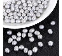 sourcing map 100 Pcs Freshwater Pearl Beads, 7-8mm Oval Rice Shape Loose Gemstone Pearls 0.8mm Hole for Leather Cord Beading Jewelry Making DIY Craft, Gray