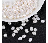 sourcing map 100 Pcs Freshwater Pearl Beads, 7-8mm Oval Rice Shape Loose Gemstone Pearls 0.8mm Hole for Leather Cord Beading Jewelry Making DIY Craft, White