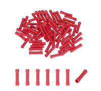 sourcing map 100 Pcs Fully Insulated Butt Connectors, BV1.25 0.5-1.5 Gauge Copper Wiring Crimps Terminals Kit, Straight Wire Terminals for Wire Connection Electrical, Red