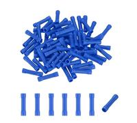 sourcing map 100 Pcs Fully Insulated Butt Connectors, BV1.25 20-16 Gauge Copper Wiring Crimps Terminals Kit, Straight Wire Terminals for Wire Connection Electrical, Blue