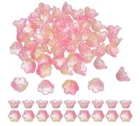 sourcing map 100 Pcs Glass Flower Beads for Jewelry Making, Glass Trumpet Flower Spacer Beads Floral Loose Bead Caps Charm for DIY Necklace Earrings Bracelets Crafts Supplies, Yellow/Pink
