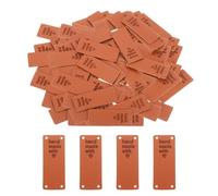 sourcing map 100 Pcs Handmade Leather Labels, PU Leather Handmade Tags Button with Hole Embossed Tag for Embellishment DIY Sewing Crafts, 50x20mm, Brown