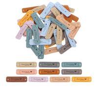 sourcing map 100 Pcs Handmade Leather Labels, PU Leather Handmade Tags Button with Hole Embossed Tag for Embellishment DIY Sewing Crafts, 55x15mm, 10 Colors