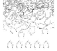 sourcing map 100 Pcs Horseshoe Charm, 16 x 13mm Metal Horseshoe Pendants Alloy Western Horse Shoe Charm Bulk for Necklace Bracelet Jewelry Making, Bright Silver