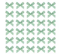sourcing map 100 Pcs Mini Gingham Ribbon Bows 1.8 Inch Checkered Plaid Bow Fabric Satin for Craft DIY Cake Sewing Wedding Birthday Party Wrapping Christmas Decoration, Green Gold Tone