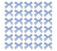 sourcing map 100 Pcs Mini Gingham Ribbon Bows 1.8 Inch Checkered Plaid Bow Fabric Satin for Craft DIY Cake Sewing Wedding Birthday Party Wrapping Christmas Decoration, Dark Blue White