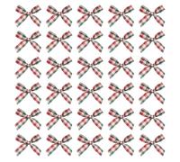 sourcing map 100 Pcs Mini Gingham Ribbon Bows 1.8 Inch Checkered Plaid Bow Fabric Satin for Craft DIY Cake Sewing Wedding Birthday Party Wrapping Christmas Decoration, Red Green Khaki