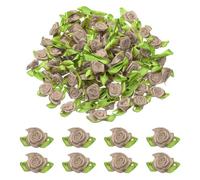 sourcing map 100 Pcs Mini Ribbon Roses Flowers Bows for Crafts, 15mm/0.6" Dia Small Artificial Ornament Applique Flower Bows for DIY Wedding Birthday Festival Decoration, Light Brown
