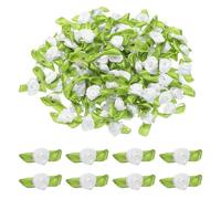 sourcing map 100 Pcs Mini Ribbon Roses Flowers Bows for Crafts, 15mm/0.6" Dia Small Artificial Ornament Applique Flower Bows for DIY Wedding Birthday Festival Decoration, White