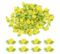 sourcing map 100 Pcs Mini Ribbon Roses Flowers Bows for Crafts, 15mm/0.6" Dia Small Artificial Ornament Applique Flower Bows for DIY Wedding Birthday Festival Decoration, Yellow