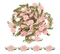 sourcing map 100 Pcs Mini Roses Bow 22mm Small Fabric Satin Ribbon Flower Bows Ribbon Roses for Craft Ornament Applique DIY Envelope Sewing Wedding Birthday Party, Pink
