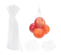 sourcing map 100 Pcs Reusable Mesh Produce Bags, 35cm/14 Inch Washable Net Storage Bags Reusable Grocery Reusable Storage Bags with Plastic Buckle for Fresh Fruit Vegetables Seafood, White