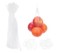 sourcing map 100 Pcs Reusable Mesh Produce Bags, 40cm/16 Inch Washable Net Storage Bags Reusable Grocery Reusable Storage Bags with Plastic Buckle for Fresh Fruit Vegetables Seafood, White