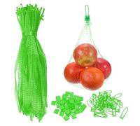 sourcing map 100 Pcs Reusable Mesh Produce Bags, 40cm/16 Inch Washable Net Storage Bags Reusable Grocery Reusable Storage Bags with Plastic Buckle for Fresh Fruit Vegetables Seafood, Green