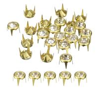 sourcing map 100 Pcs Rhinestone Stud Refills, 7mm/0.28" Rhinestone Claw Beads Nailhead, Rivets Metal Spikes for DIY Leather Craft Making Purse Clothing, Gold Frame + White Stone