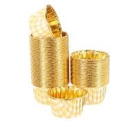 sourcing map 100 Pcs Single-Sided Aluminum Foil Cupcake Liners, Greaseproof Muffins Baking Cupcakes for Wedding Birthday Party Decoration, Yellow (Round-Grid)
