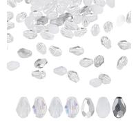 sourcing map 100 PCS Teardrop Crystal Glass Beads, 4x6mm Faceted Shape Crystal AB for Necklace Bracelet Earrings DIY Jewelry Crafts Making Supplies, White