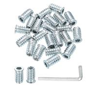 sourcing map 100 Pcs Threaded Insert for Wood, 1/4" - 20 Carbon Steel Threaded Studs Hex Socket Drive Nut Inserts Screw in Nut Fastener Connector with Hex Wrench 20mm Length for Home, Silver