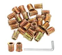 sourcing map 100 Pcs Threaded Insert for Wood, 1/4" - 20 Carbon Steel Threaded Studs Hex Socket Drive Nut Inserts Screw in Nut Fastener Connector with Hex Wrench 15mm Length for Home, Gold