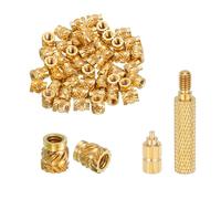 sourcing map 100 Pcs Threaded Inserts with Soldering Iron Tip Press Tool, M2.5 x 4mm H x 4mm OD Brass Metric Knurled Nuts Heat Set Inserts Embedment Nut for 3D Printing Plastic Parts