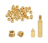 sourcing map 100 Pcs Threaded Inserts with Soldering Iron Tip Press Tool, M2 x 2.5mm H x 3.5mm OD Brass Metric Knurled Nuts Heat Set Inserts Embedment Nut for 3D Printing Plastic Parts