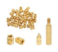 sourcing map 100 Pcs Threaded Inserts with Soldering Iron Tip Press Tool, M3 x 5.7mm H x 4.6mm OD Brass Metric Knurled Nuts Heat Set Inserts Embedment Nut for 3D Printing Plastic Parts