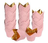sourcing map 100 Pcs Tulip Baking Cups Cupcake Muffins Liners Aluminum Foil Paper Greaseproof Wrappers for Weddings Birthday Party Festivals Christmas, Gold/Pink