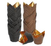 sourcing map 100 Pcs Tulip Baking Cups Cupcake Muffins Liners Aluminum Foil Paper Greaseproof Wrappers for Weddings Birthday Party Festivals Christmas, Gold/Coffee, Gold/Black