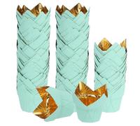 sourcing map 100 Pcs Tulip Baking Cups Cupcake Muffins Liners Aluminum Foil Paper Greaseproof Wrappers for Weddings Birthday Party Festivals Christmas, Gold/Green