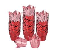 sourcing map 100 Pcs Tulip Cupcake Liners, Muffins Liners Aluminum Foil Cupcake Wrappers Baking Cups Muffins Liners for Wedding Birthday Party Supplies, Red/Rose Gold