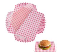 sourcing map 100 Pcs Wax Paper Sheets for Food, 7 x 7 Inch Greaseproof Wrapping Paper Sheets, Checkered Square Food Basket Liners for Sandwich Hamburger Bread, Pink