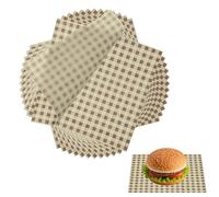 sourcing map 100 Pcs Wax Paper Sheets for Food, 7 x 7 Inch Greaseproof Wrapping Paper Sheets, Checkered Square Food Basket Liners for Sandwich Hamburger Bread, Brown
