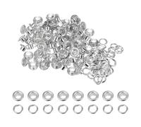 sourcing map 100 Set Color Round Grommets 5mm 3/16" Hole Metal Eyelets with Washers for Scrapbooking Shoes Clothes Leather Canvas, Silver Tone