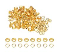 sourcing map 100 Set Color Round Grommets 5mm 3/16" Hole Metal Eyelets with Washers for Scrapbooking Shoes Clothes Leather Canvas, Gold Tone