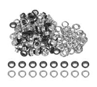 sourcing map 100 Set Color Round Grommets 6mm 1/4" Hole Metal Eyelets with Washers for Scrapbooking Shoes Clothes Leather Canvas, Black