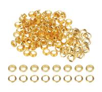 sourcing map 100 Set Color Round Grommets 6mm 1/4" Hole Metal Eyelets with Washers for Scrapbooking Shoes Clothes Leather Canvas, Gold Tone