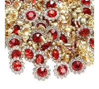 sourcing map 100 Set Rhinestone Rivets Studs 11mm Crystal Rivets Sun Flower Diamond Spots Leathercraft Studs for Clothing Leather Fabric Decoration, Red