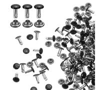 sourcing map 100 Sets Double Cap Leather Rivets, 6x8mm Round Cap Tubular Metal Studs Leather Crafting Rivets for Fabric Belt Pet Collar Boot Bag Repair and Decoration, Black