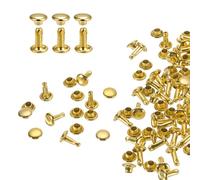 sourcing map 100 Sets Double Cap Leather Rivets, 6x8mm Round Cap Tubular Metal Studs Leather Crafting Rivets for Fabric Belt Pet Collar Boot Bag Repair and Decoration, Gold
