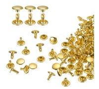 sourcing map 100 Sets Double Cap Leather Rivets, 9x8mm Round Cap Tubular Metal Studs Leather Crafting Rivets for Fabric Belt Pet Collar Boot Bag Repair and Decoration, Gold