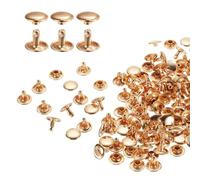 sourcing map 100 Sets Double Cap Rivets 10x8mm Carbon Steel Round Head Snaps Studs Fasteners Tubular Metal Studs for Leather Craft Repairs Decoration, Light Gold