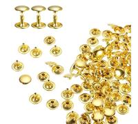 sourcing map 100 Sets Double Cap Rivets 12x10mm Carbon Steel Round Head Snaps Studs Fasteners Tubular Metal Studs for Leather Craft Repairs Decoration, Gold